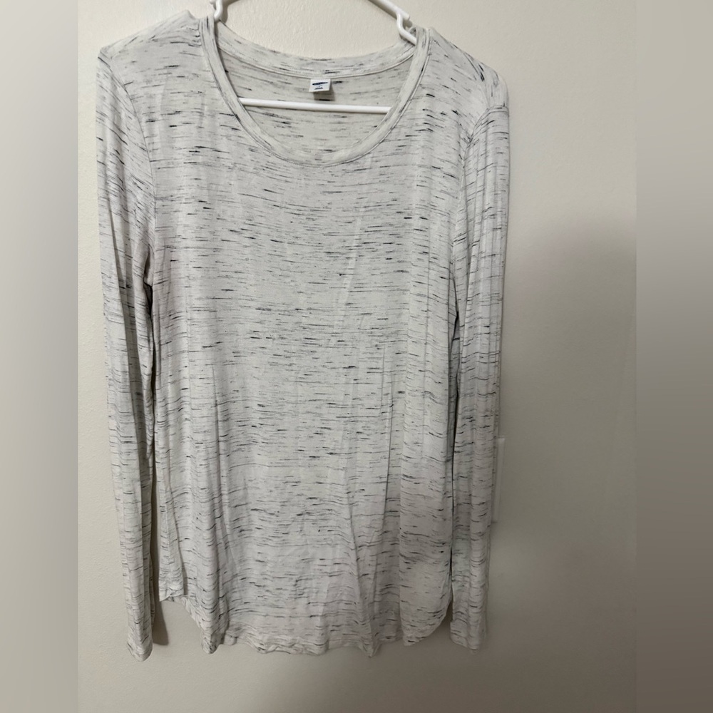 Old Navy Women's Long Sleeve Top - Light Gray and White
